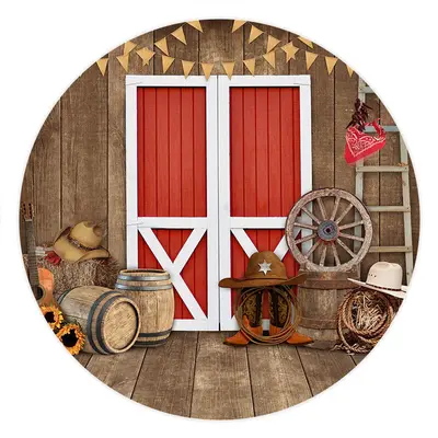 Round Cowboy Wooden Autumn Halloween Backdrop - Aperturee