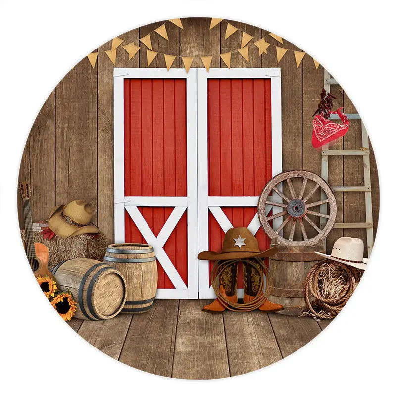 Round Cowboy Wooden Autumn Halloween Backdrop - Aperturee