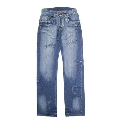 K & M Eastern Embroidered Jeans Blue Denim Regular Straight Stone Wash Mens W28 L34