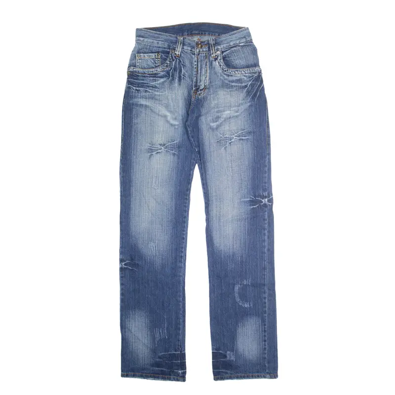 K & M Eastern Embroidered Jeans Blue Denim Regular Straight Stone Wash Mens W28 L34