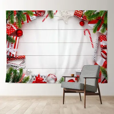 Aperturee Red Gift Baubles Leaves White Christmas Backdrop