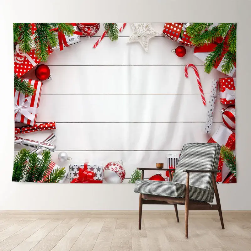 Aperturee Red Gift Baubles Leaves White Christmas Backdrop