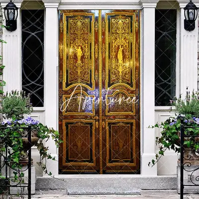 Aperturee Luxury Brown Gold Floral Pattern Party Door Cover, 30x80 Inch, 28.48 USD, party door covers, YZMZ0O23-A