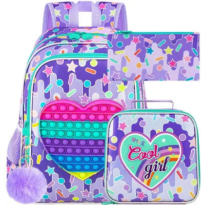 3PCS Unicorn Backpack for Girls, 16” Kids Preschool Bookbag with Lunch Box, Water Resistant School Backpacks for Elementary...