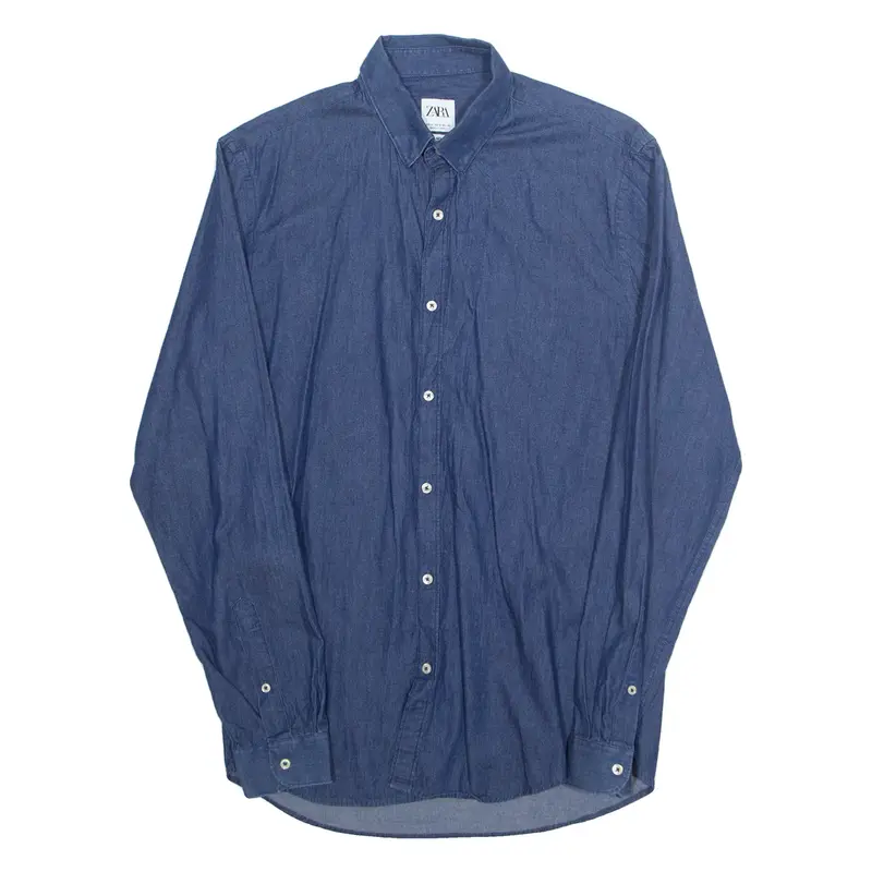 ZARA Slim Fit Mens Plain Shirt Blue Long Sleeve M
