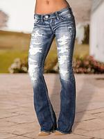Women's Distressed  Ripped Flare Leg Denim Jeans, Fashion Casual Pants for Daily Outdoor Wear, Ladies Bottoms for All Seasons