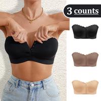 3-Pack lingerie strapless front closure bras ,one piece seamless wireless jelly for daily wedding perfection breathable invis...
