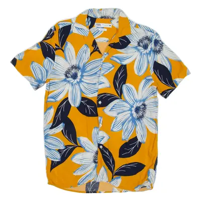 ZARA Mens Hawaiian Shirt Yellow Floral S
