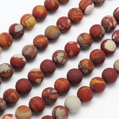 Frosted Round Natural Red Picture Jasper Beads Strands