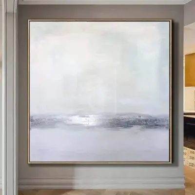 Gray Painting Silver Leaf Painting Beige Painting Contemporary Art Painting Canvas | SILVER FLASH