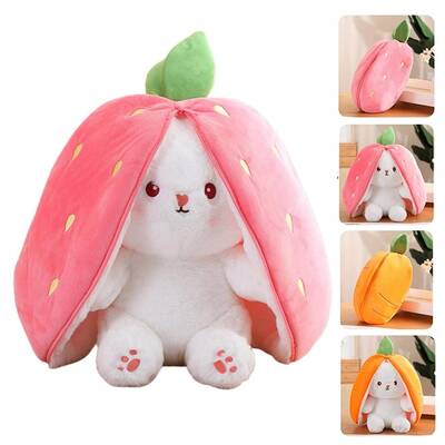 [No light] Strawberry Bunny Plush Toy Soft Kawaii Perfect for Cuddling Gifting or Decorating Your Bed Shelf Ultra Soft F