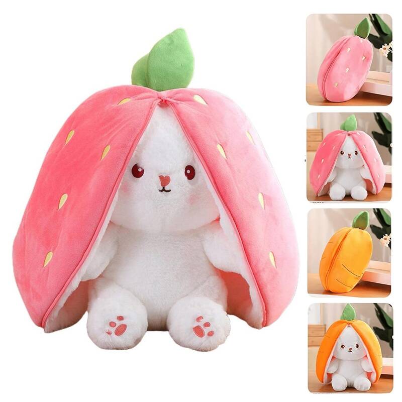 [No light] Strawberry Bunny Plush Toy Soft Kawaii Perfect for Cuddling Gifting or Decorating Your Bed Shelf Ultra Soft F