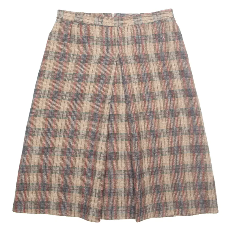 CITY MISS Womens A-Line Skirt Brown Midi Wool Check UK 14