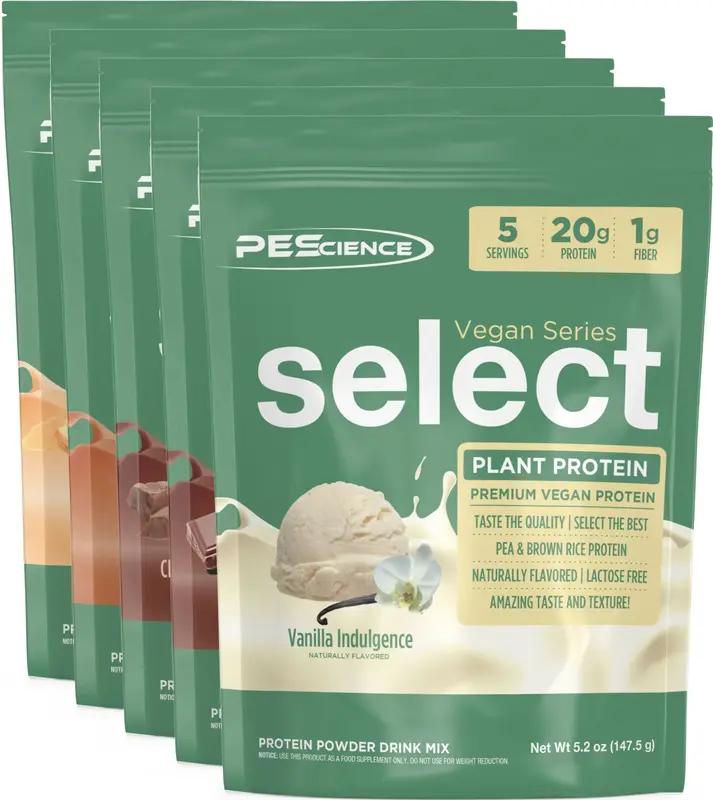 PEScience Vegan Select Protein Variety Pack - Try 5 Flavors - 25 total servings of Premium Blend Plant-Based Protein for Musc...