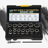 Bolt Extractor Set Heavy Duty, 14Pcs Bolt Extractor Kit with 3/8 Inch Adapter, Stripped Lug Nut Remover, Easy Out Bolt Remove...