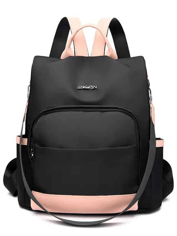 Women's Contrast Binding Trim Zip Backpack, Backpack for College Contrast Binding Design Zipper Backpack, Fashionable Backpa...