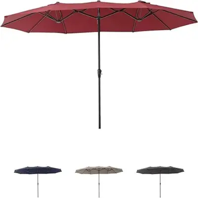 Garvee 15FT Double-Sided Patio Umbrella - Extra Large Outdoor Market Umbrella with Crank, 12-Rib Metal Frame & Air Vents for ...