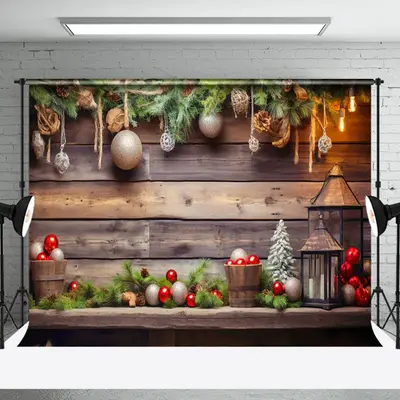 Aperturee Christmas Vibe Holiday Decorations Wooden Backdrop