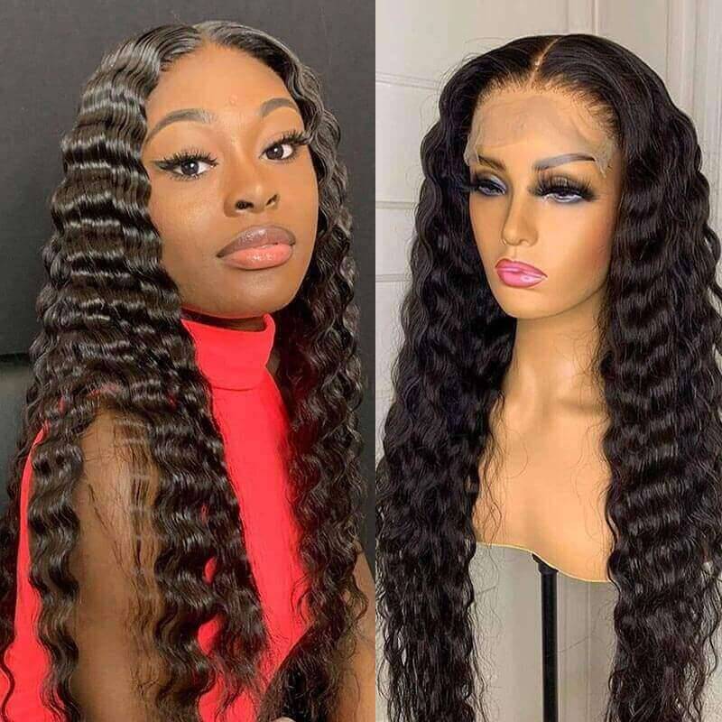 Loose Deep Wave Glueless 5x5 HD Transparent Lace Closure Wig Natural Black