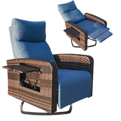 ZZWHOM Outdoor Recliner Wicker Ratten 360° Swivel Chair with Footrest Adjustable Back Reclining Patio Lounge Chairs with Rem...