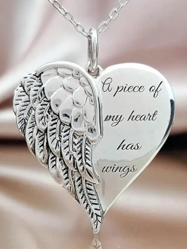 Women's Street Style Heart Charm Pendant Necklace, Trendy Wing Design Y2k Pendant Necklace, Chic Vintage All-match Inspiratio...