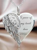 Women's Street Style Heart Charm Pendant Necklace, Trendy Wing Design Y2k Pendant Necklace, Chic Vintage All-match Jewelry As...