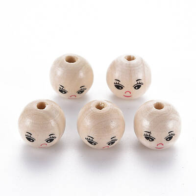 Printed Natural Wood European Beads