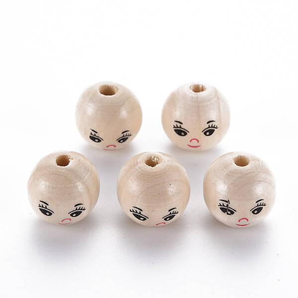 Printed Natural Wood European Beads