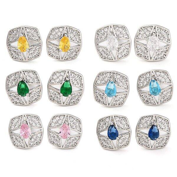 Brass Pave Cubic Zirconia Square Stud Earrings for Women