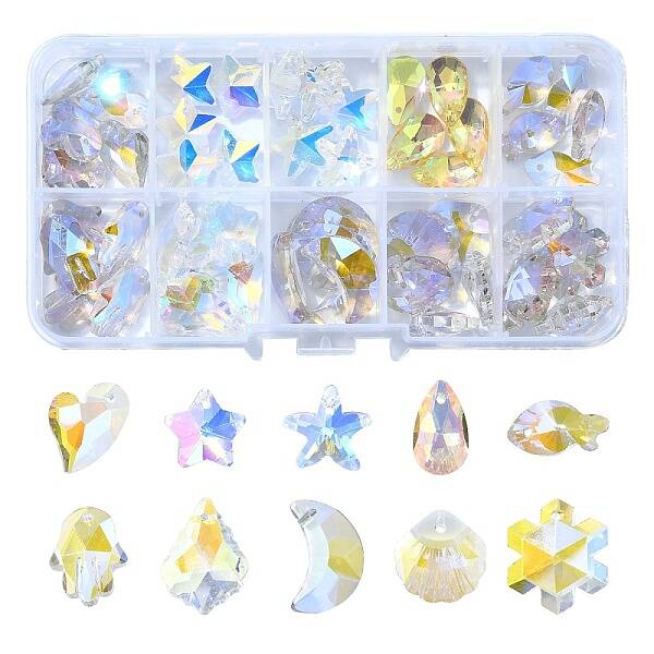 49Pcs 10 Style Electroplate Glass Charms