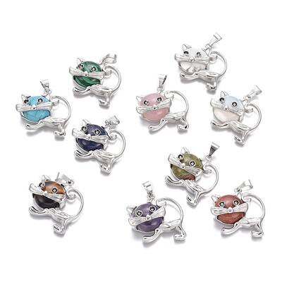Natural & Synthetic Mixed Stone Kitten Pendants