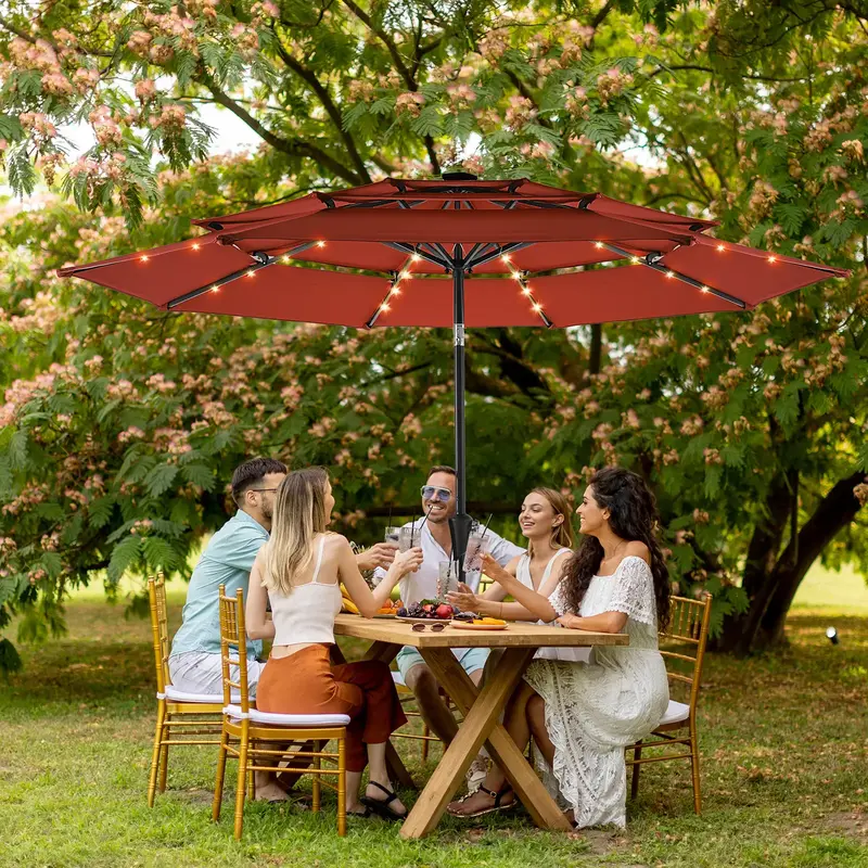 【Hot Sellers Alert】HOMSHADE 9FT/10ft/7.5ft 3-Tiers Outdoor Patio Umbrella | 5-Year Fade Resistant, UPF50+ UV Protection |...