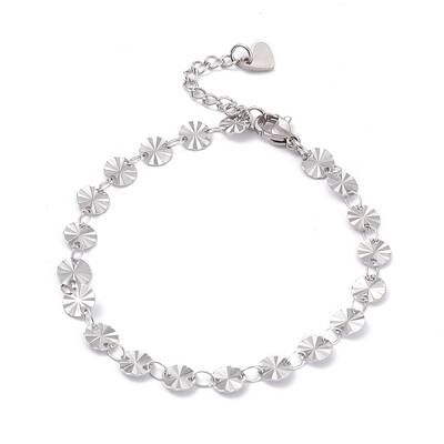 Tarnish Resistant 304 Stainless Steel Flat Round Link Chain Bracelets