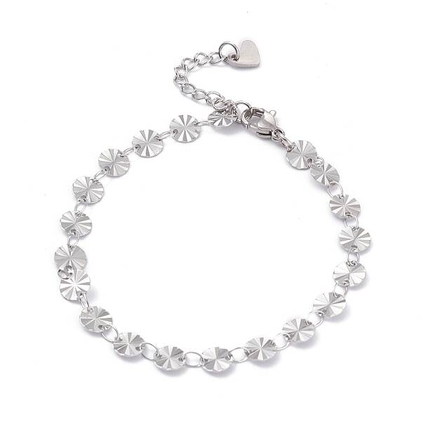 Tarnish Resistant 304 Stainless Steel Flat Round Link Chain Bracelets