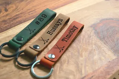 SLIM Ice Hockey Personalized Keychain / Keyring / bag Tag / Name Tag - Leather Keychain