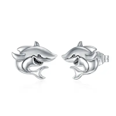 Sterling Silver Shark Stud Earrings
