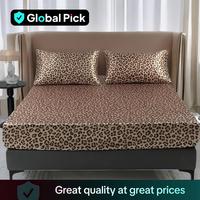 Satin Leopard Print Bedding Set, 3 Counts Including 1 Count Soft Comfortable Fitted Sheet & 2 Counts Pillowcase without Fille...
