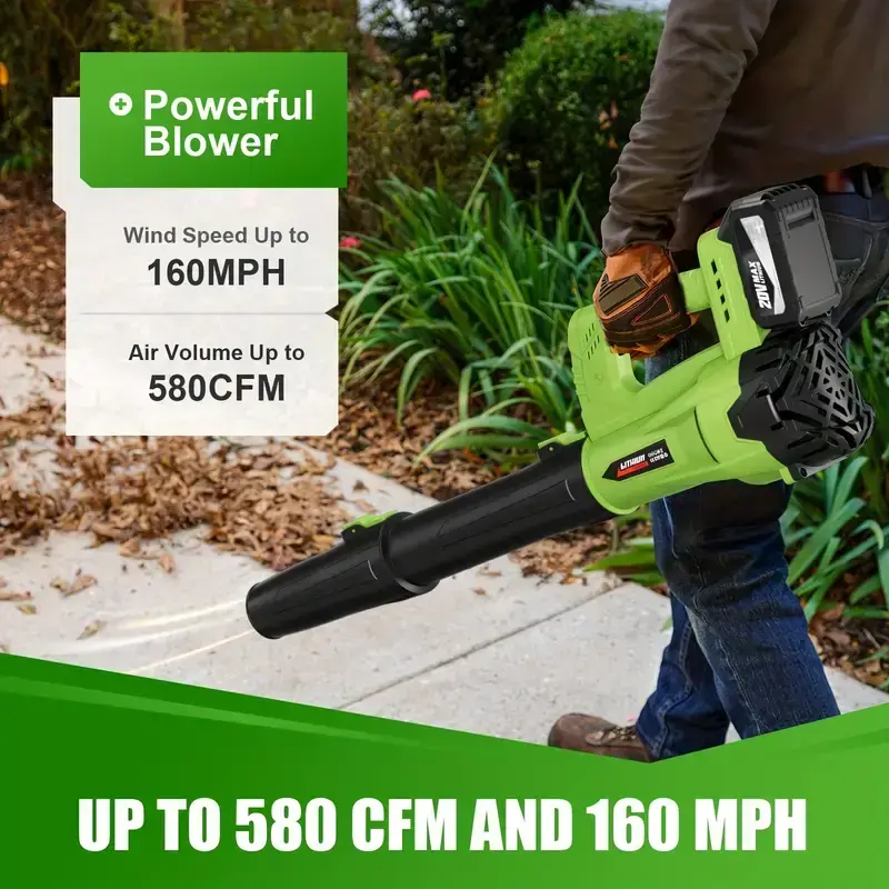 Violent fan, leaf blower, electric cordless leaf blower with 2 batteries and charger, lightweight leaf blower for leaf blowin...
