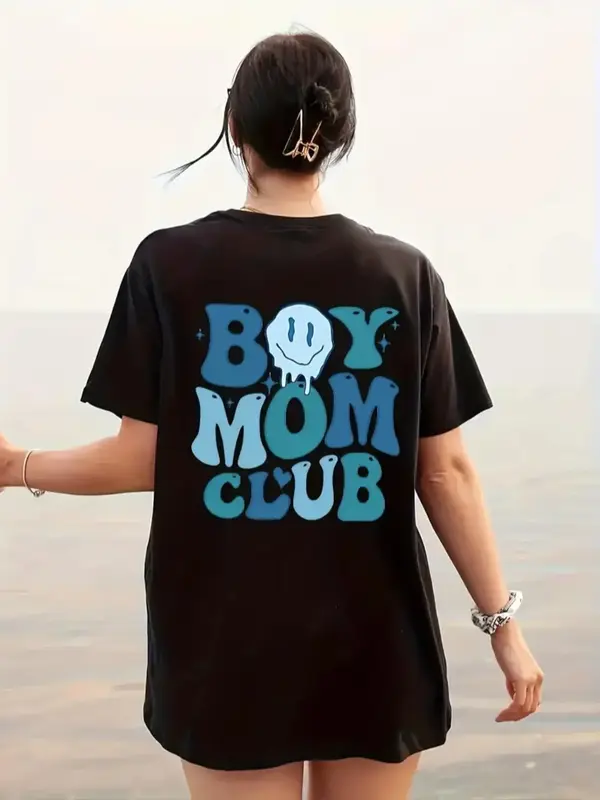 Women's Cartoon Graphic Print Round Neck Drop Shoulder Tee, Summer Clothes Women, Fashion Letter Print Crew Neck T-Shirt for...