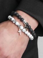 Fashion Cross & Bead Design Charms Beads Bracelets, Casual Simple Matching Bracelet for Men, Trendy All-match Jewelry for Par...