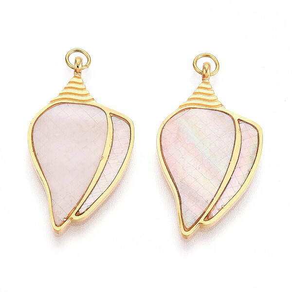304 Stainless Steel Pave Natural Shell Pendants