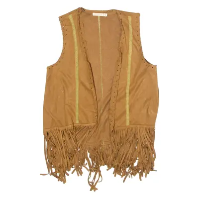 CHERRY Tasseled Womens Waistcoat Brown Faux Suede ONE SIZE