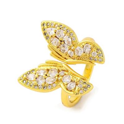Butterfly Brass Micro Pave Cubic Zirconia Open Cuff Ring for Women