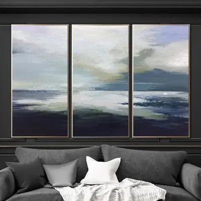 Original Oversized Painting Blue Painting Gray Painting White Painting Ocean Painting | BOUNDLESS HORIZON