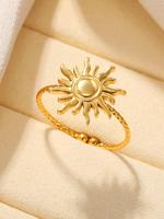 Unisex Plain Sunflower Stainless Steel Promise Ring for Her, Vintage Engagement Ring, Retro Chic Rings, Trendy All-match & Ex...