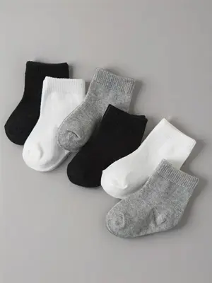 6 pairs of solid color simple baby socks, basic versatile style, soft skin-friendly material, suitable for 0-3 years old baby...