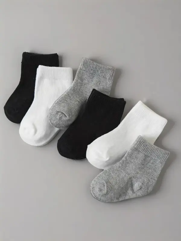 6 pairs of solid color simple baby socks, basic versatile style, soft skin-friendly material, suitable for 0-3 years old baby...