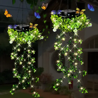 2025 NEW Release 2 Pack Hanging Fake Plants Fairy Lights,Solar Lights For Halloween Christmas Deco Festival,66 LED Waterproof...
