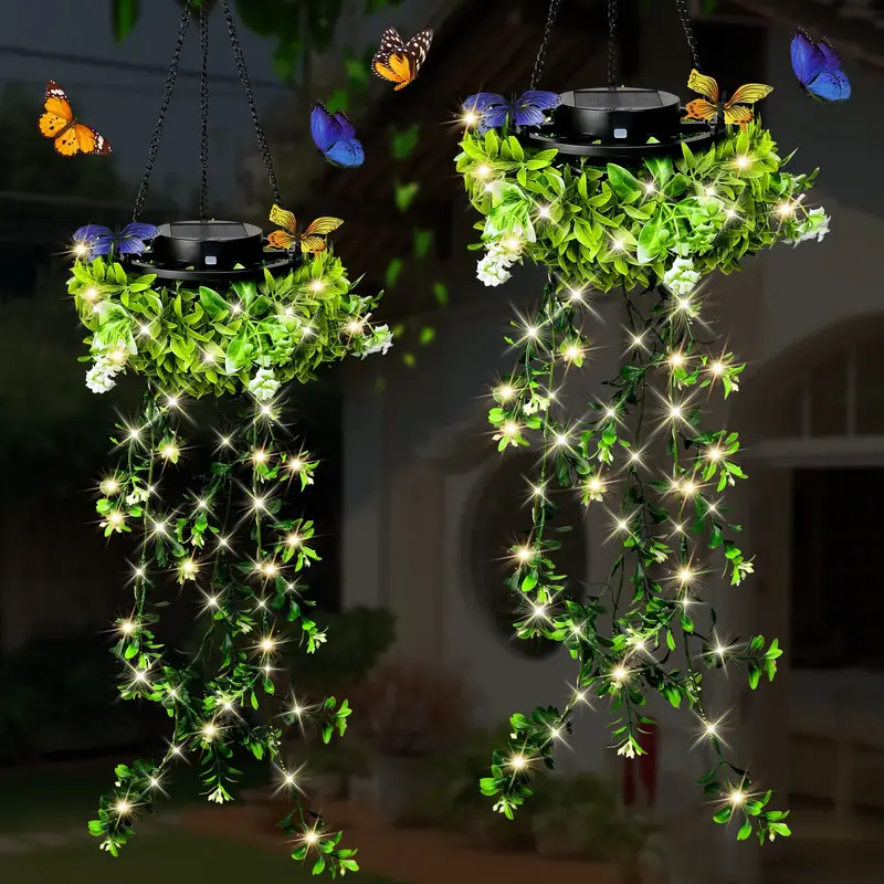 2025 NEW Release 2 Pack Hanging Fake Plants Fairy Lights,Solar Lights For Halloween Christmas Deco Festival,66 LED Waterproof...