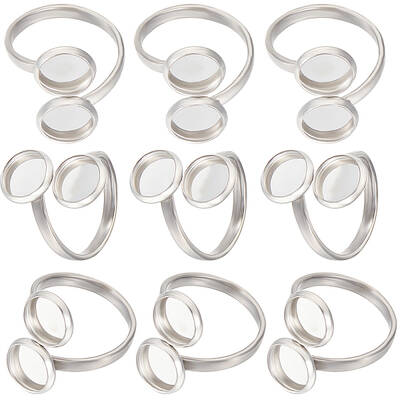 16Pcs 201 Stainless Steel Open Cuff Ring Findings